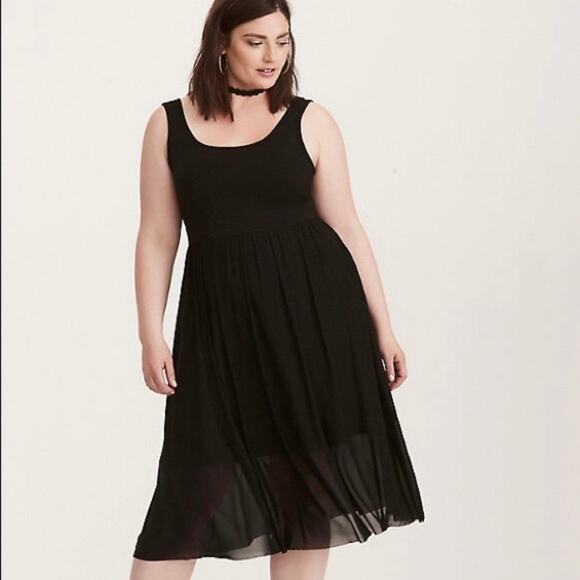 Torrid Black Sleeveless Knit To Mesh Skater Dress Sz.3 - Picture 1 of 14